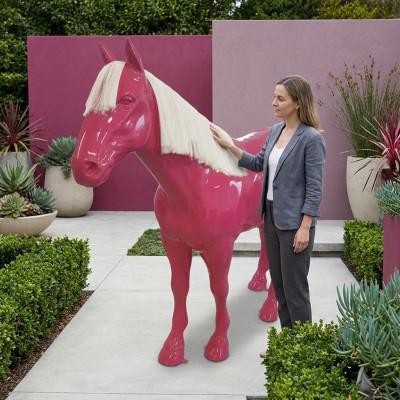 Skulptur Pferd Lebensgroß Design Figuren aus Kunststoff Skulptur 190x240cm Rot