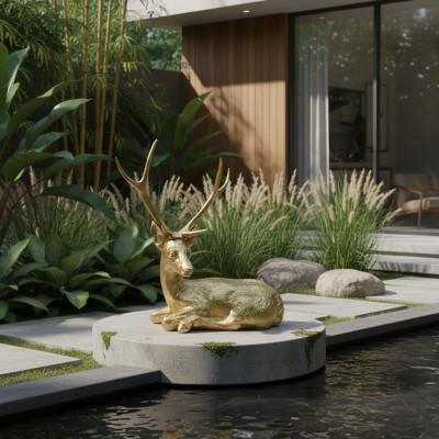 Figur Statue Skulptur Statuen Hirsch Reh Garten Figuren Statuen Skulpturen Gold
