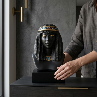Ägypten Skulptur Kleopatra Kunststoff Statue Figuren Statuen Antik Stil 25cm Neu