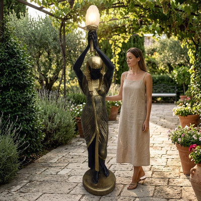 Skulptur Ägypterin Kleopatra Stand Steh Leuchte Sklavin Lebensgroß Figur 190 cm