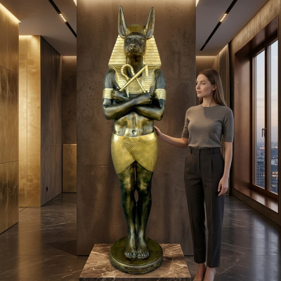 Ägyptische Figur Schakal Anubis aus Kunststoff, Groß god of death, Höhe 181 cm