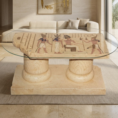 Ägyptische Couchtisch Glastisch Tische Säulen Statuen Figuren Neu Beistelltisch