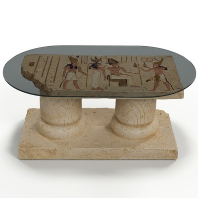 Ägyptische Couchtisch Glastisch Tische Säulen Statuen Figuren Neu Beistelltisch