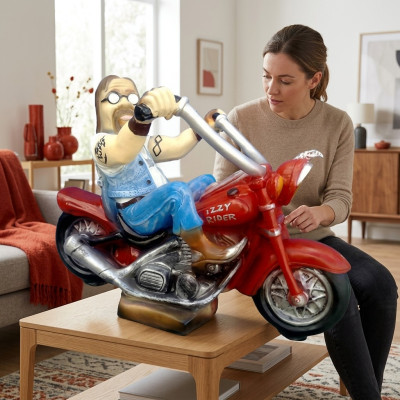 Skulptur Biker auf einem Motorrad Dekoration Statuen Figuren Skulpturen 58 cm
