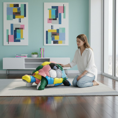 Abstrakte Designer Figur Wohnzimmer Moderne Statue Schildkröte Bunt bemalt 109cm
