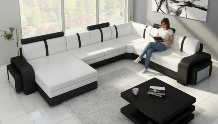 Wohnlandschaft Sofa Polster Ledersofa Ecksofa Eckcouch mit USB Ledergarnitur NEU