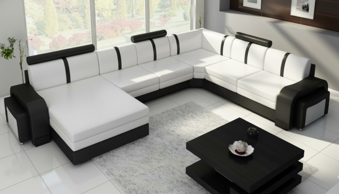 Wohnlandschaft Sofa Polster Ledersofa Ecksofa Eckcouch mit USB Ledergarnitur NEU