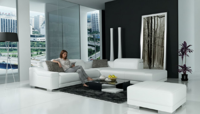 Wohnlandschaft Polster Ecke Eck Sofa + USB Garnitur Landschaft Leder Sitz 2711C