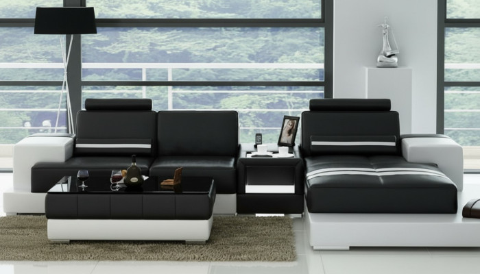 Ledersofa Ecksofa Sofa mit USB,Design Sitz Polster Garnitur Wohnlandschaft 2725B