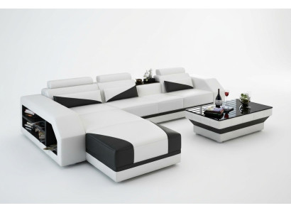 Ledersofa mit USB,Wohnlandschaft Ecksofa Eck Garnitur Design Modern Sofa G8018B