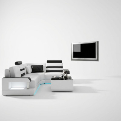 Ledersofa mit USB,Wohnlandschaft Ecksofa Eck Garnitur Design Modern Sofa L6016D