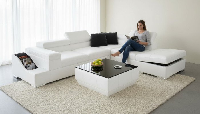 Ledersofa Sofa mit USB,Wohnlandschaft Ecksofa Eck Garnitur Design Modern K5006C
