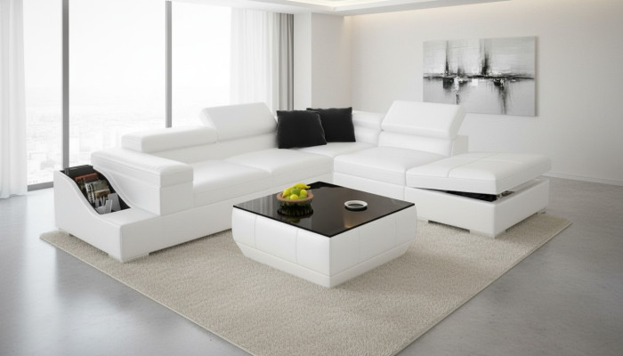 Ledersofa Sofa mit USB,Wohnlandschaft Ecksofa Eck Garnitur Design Modern K5006C