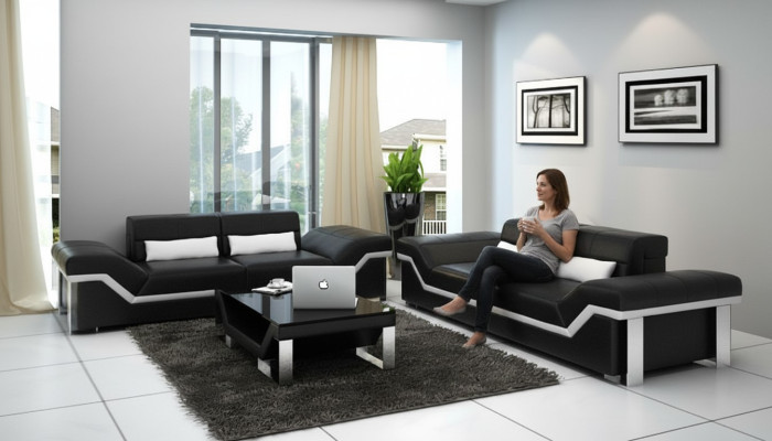 Ledersofa Sofa mit USB Wohnlandschaft 3+3 Garnitur Design Modern Sofa K5007D