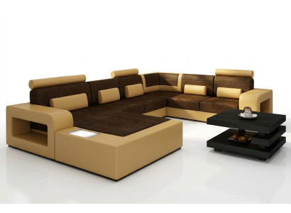 Wohnlandschaft Sofa mit USB Sofagarnitur Stoff Textil Leder Sofa mit Beleuchtung