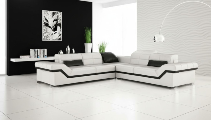 Ledersofa XXL Wohnlandschaft Couch Design Sofa mit USB Ecksofa Sofagarnitur Weiß