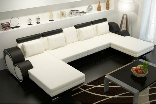 Ledersofa Berlin U-Form + USB Lederecksofa Ledereckcouch Sofa Garnitur XXL Liege