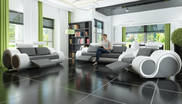 Leder Sofa Sofagarnitur 321 Sitz USB Couchgarnitur Polstergarnitur BERLIN Couch