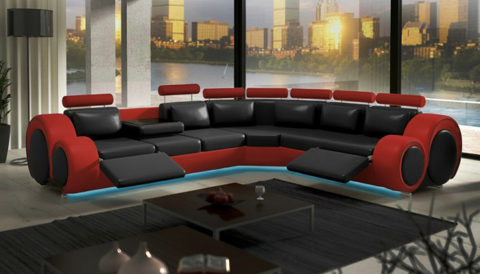 Leder Sofa mit USB Design Sofa Ledercouch Wohnlandschaft Eckcouch 