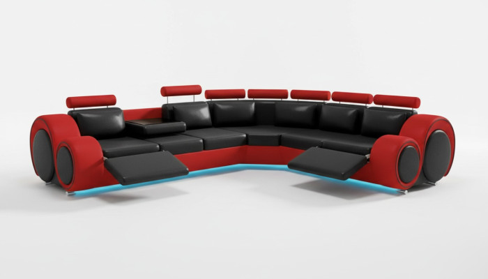 Leder Sofa mit USB Design Sofa Ledercouch Wohnlandschaft Eckcouch 