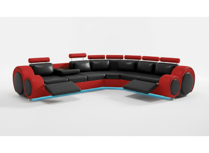 Leder Sofa mit USB Design Sofa Ledercouch Wohnlandschaft Eckcouch 