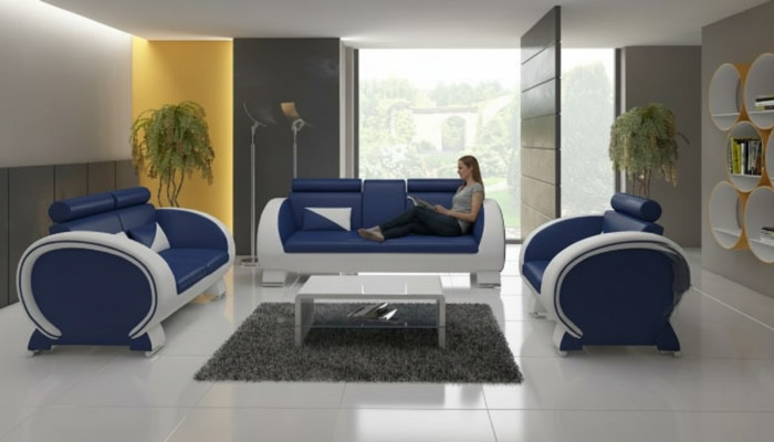 Ledersofa mit USB Ledergarnitur 3+2+1 Polstergarnitur Ledercouch Garnitur VIGO