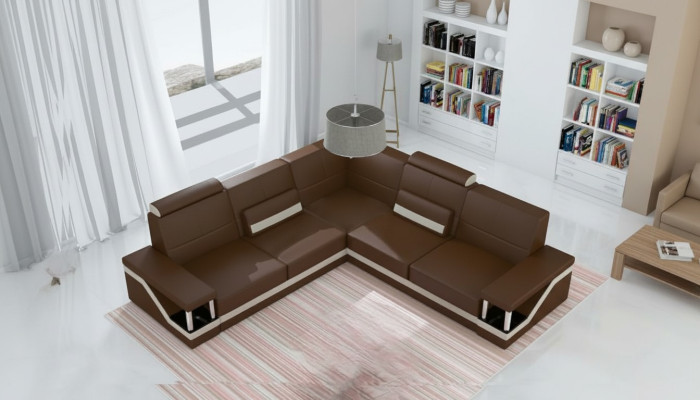 Ledersofa Eckcouch Sofa + USB Poster Eckgarnitur Sofas Stoff Leder Garnitur Neu