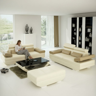 Wohnlandschaft Sofa mit USB Couch Sofagarnitur Polster Garnitur Leder AlfredD