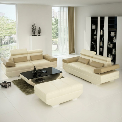 Wohnlandschaft Sofa mit USB Couch Sofagarnitur Polster Garnitur Leder AlfredD
