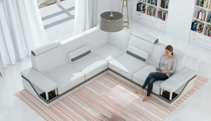 Ledersofa Poster Eckgarnitur Sofas Stoff Leder Garnitur Neu Eckcouch Sofa + USB