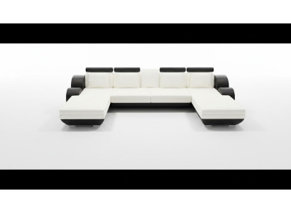 Ledersofa Berlin U-Form Lederecksofa + USB Ledereckcouch Sofa Garnitur XXL Liege
