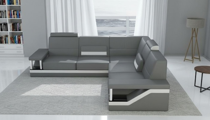 Ledersofa Eckcouch Sofa + USB Poster Eckgarnitur Sofas Stoff Leder Garnitur Neu