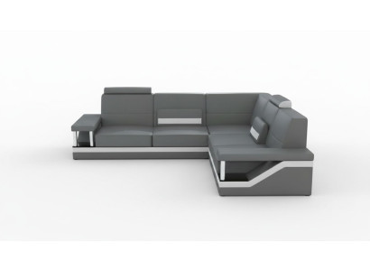 Ledersofa Eckcouch Sofa + USB Poster Eckgarnitur Sofas Stoff Leder Garnitur Neu