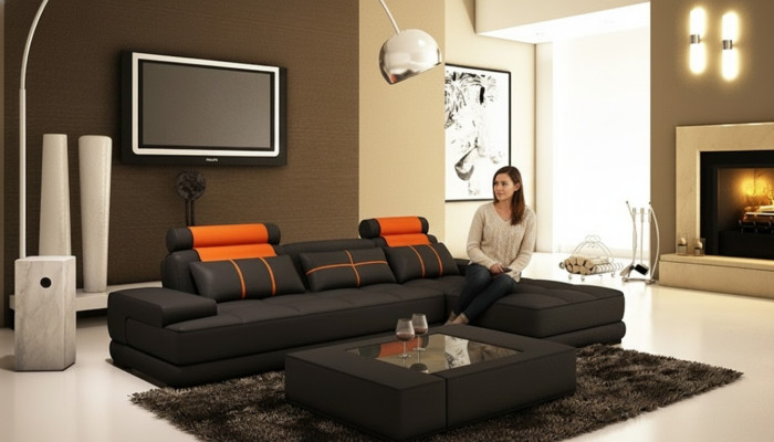Ledersofa Ecksofa Sofa mit USB Polster Ecke Designer Sofas Couchen Neu Paris S/O