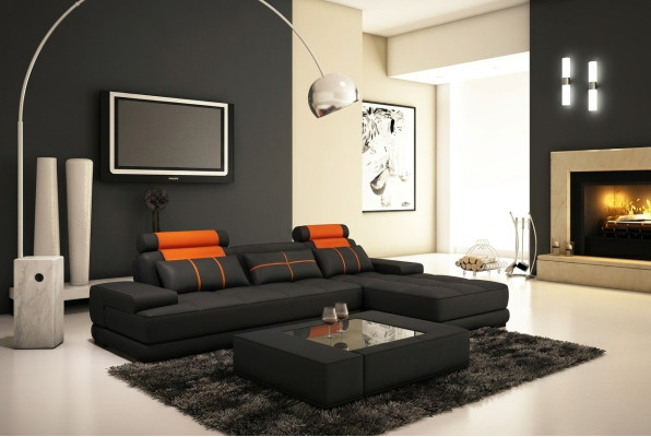 Ledersofa Ecksofa Sofa mit USB Polster Ecke Designer Sofas Couchen Neu Paris S/O