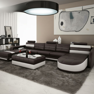 LEDERSOFA ECKSOFA mit USB DESIGNER PISA WOHNLANDSCHAFT COUCH SOFA U FORM COLO 3