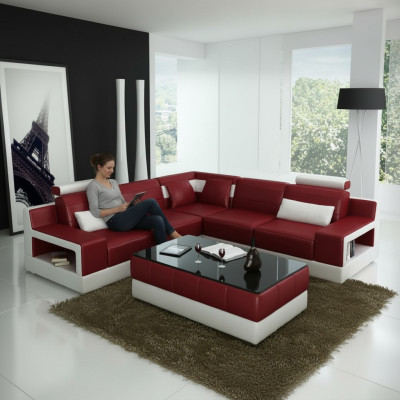 LEDERSOFA + USB ECKSOFA DESIGN BETTFUNKTION GARNITUR WOHNLANDSCHAFT POLSTER NEU