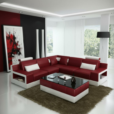 LEDERSOFA + USB ECKSOFA DESIGN BETTFUNKTION GARNITUR WOHNLANDSCHAFT POLSTER NEU