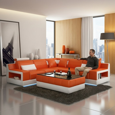 ECKSOFA + USB DESIGN LEDERSOFA BETTFUNKTION GARNITUR WOHNLANDSCHAFT POLSTER NEU