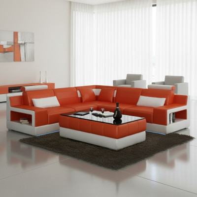 ECKSOFA + USB DESIGN LEDERSOFA BETTFUNKTION GARNITUR WOHNLANDSCHAFT POLSTER NEU