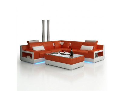 ECKSOFA + USB DESIGN LEDERSOFA BETTFUNKTION GARNITUR WOHNLANDSCHAFT POLSTER NEU