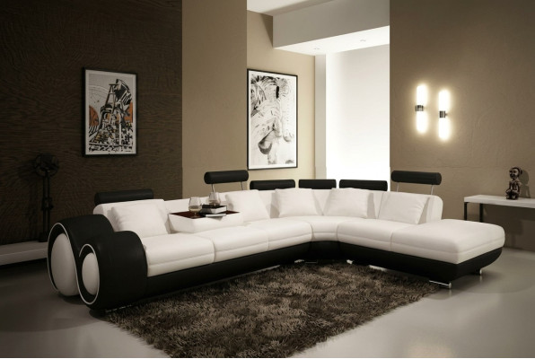 LEDERSOFA LEDERCOUCH USB GARNITUR SOFA WOHNLANDSCHAFT SCHWARZ/WEIß Maßfertigung