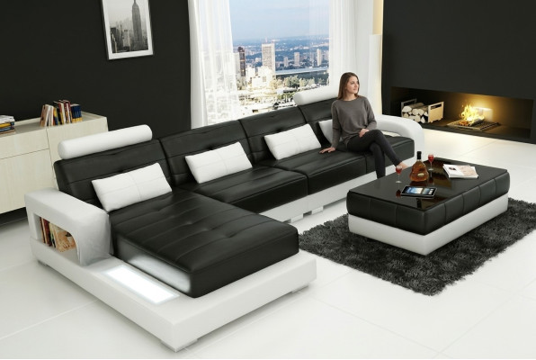 LEDERSOFA SOFA USB ECKSOFA SOFAGARNITUR DESIGN COUCH WOHNLANDSCHAFT Maßfertigung