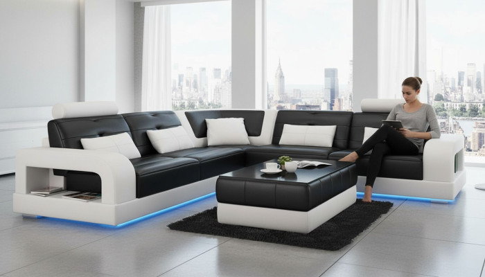 LEDERSOFA SOFA ECKCOUCH USB SOFAGARNITUR DESIGN COUCH WOHNLANDSCHAFT Nach Maß