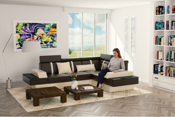 Eckcouch USB Sofa Polster Ledersofa Sofas Garnitur Wohnlandschaft Maßanfertigung