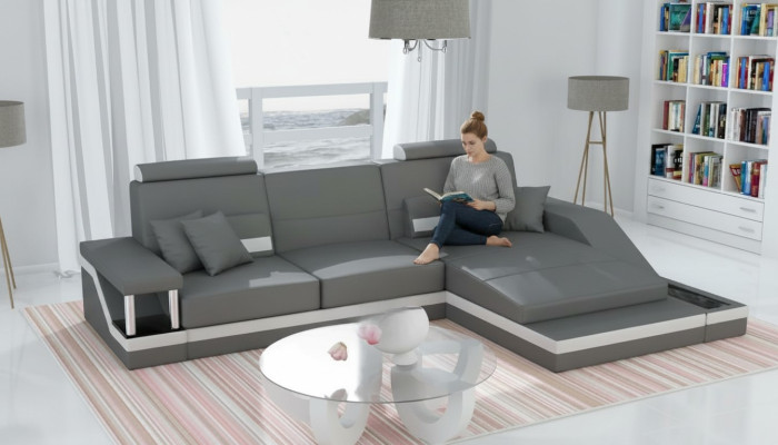 Ecksofa Garnitur Leder Textil Stoff Wohnlandschaft Sofa USB Neu Maßanfertigung