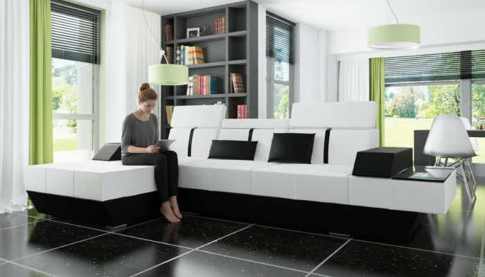 Ledersofa mit USB Sofa Ecksofa Eckcouch Ledercouch Polster Ecke Massanfertigung
