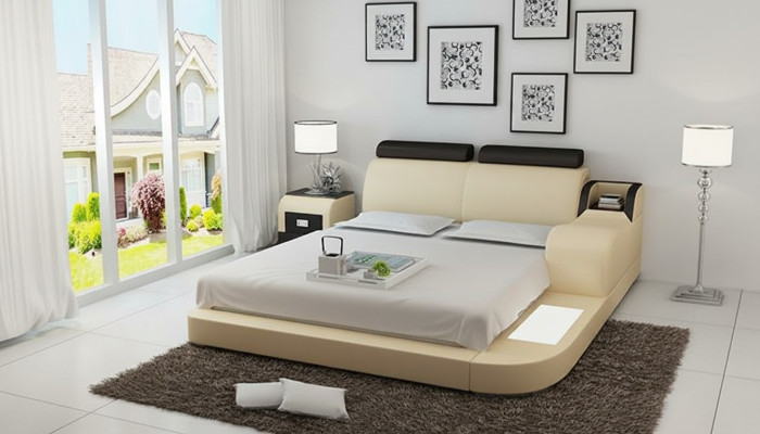Design Bett XXL Big Betten Leder Hotel Polster 160x200cm Multifunktion Regal USB