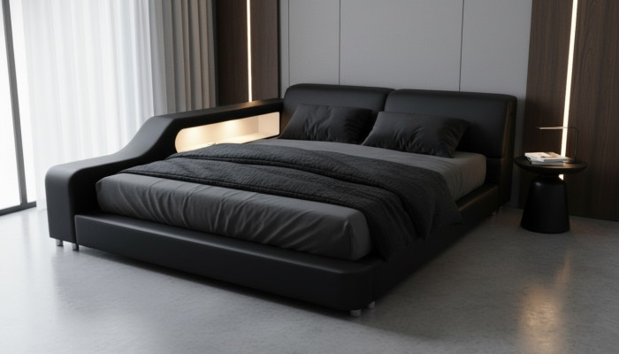Design Bett XXL Big Betten Leder Polster Hotel 200x200cm Multifunktion Regal USB