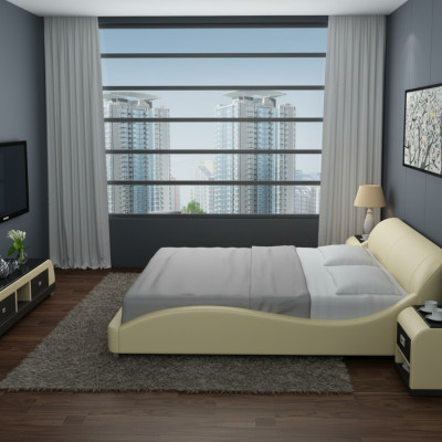 Design Polster Doppel Bett Moderne Betten Schlafzimmer mit USB & Regal 200x210 cm